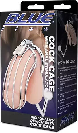 Blueline Cock Cage with Anal Stimulator