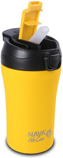 Nava Glas Thermosflasche Rostfreier Stahl BPA Frei 450ml Yellow mit Stroh