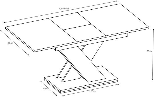 Elara Table Dining Room Extendable Wooden Leuko-gkri 120(+40)x80x75cm
