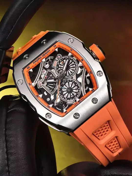 Pagani Design Herrenuhr 12mm Automatisch mit Orange Metallarmband