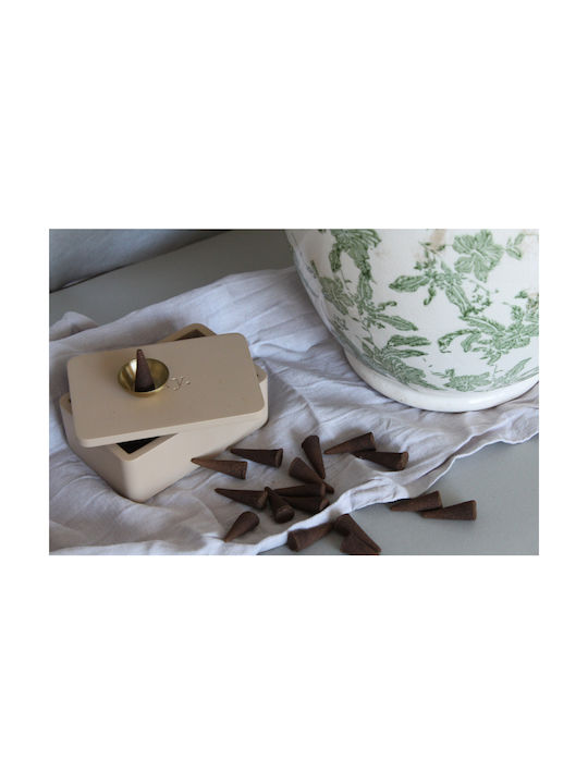 20 Duftende Räucherkegel Sambac & Zeder Zementbox Taupe Wxy