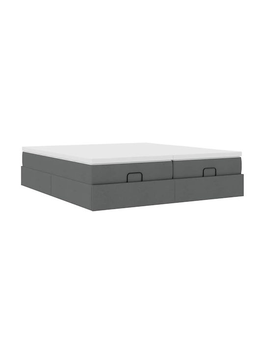 King Size Bed Base Upholstered with Fabric Dark Gray with Slats & Mattress 180x200cm 3311242