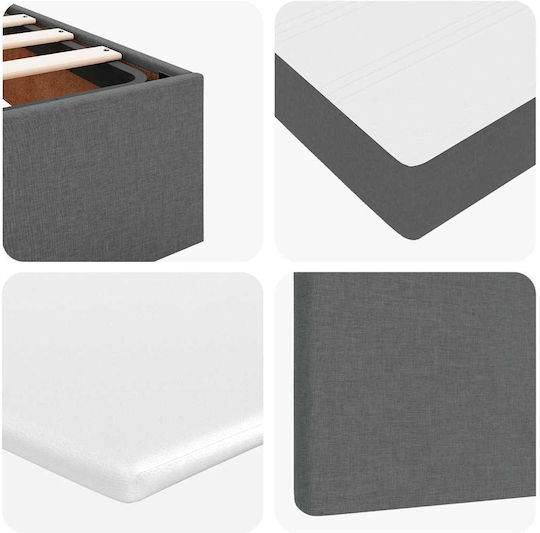 vidaXL King Size Fabric Upholstered Bed Dark Grey with Slats and Mattress 180x200cm 3311974