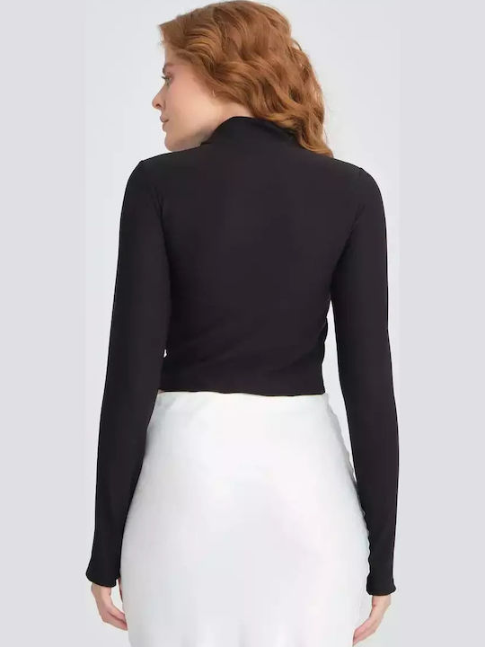 Bluze damă Crop Bumbac Mânecă lungă Negru