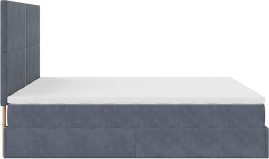 King Size Upholstered Fabric Bed Dark Grey with Slats and Mattress 200x200cm