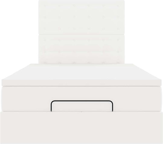 Half Double Bed Upholstered with Faux Leather White with Storage Space with Slats & Mattress 120x200cm