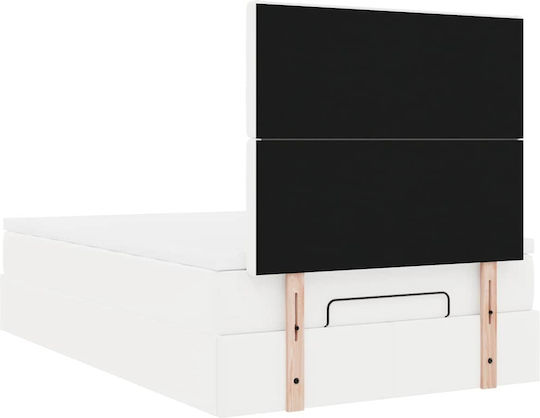 Half Double Bed Upholstered with Faux Leather White with Storage Space with Slats & Mattress 120x200cm