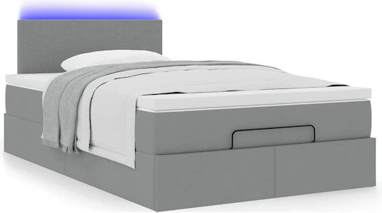 Semi-Double Bed Upholstered with Light Grey Fabric with Slats & Mattress 120x200cm