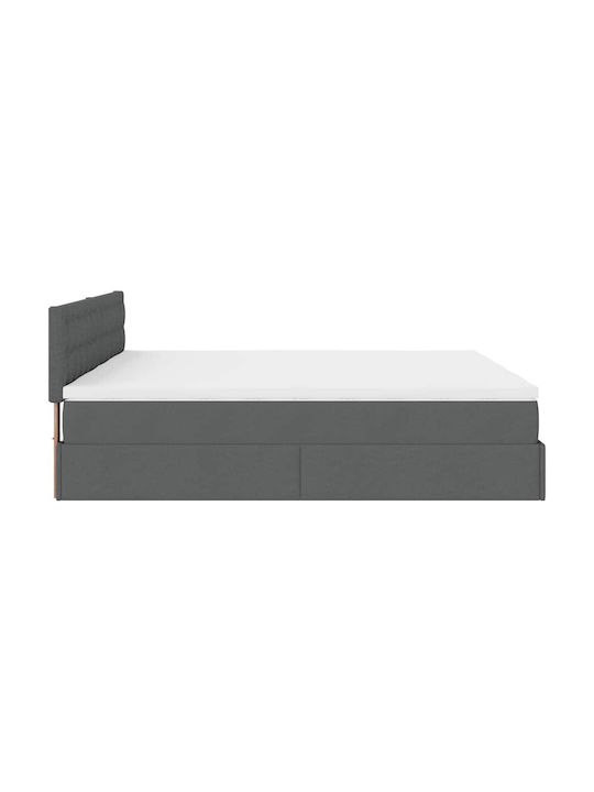 King Size Upholstered Bed with Fabric Dark Grey with Slats & Mattress 180x200cm