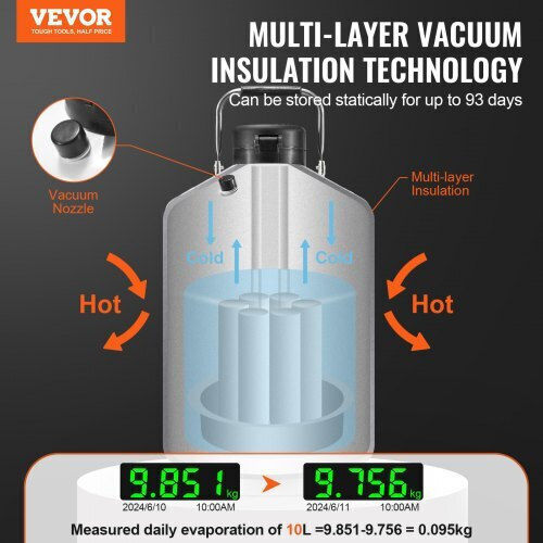 Recipient pentru azot lichid Vevor 10L cu 6 canistre Czxydg10l000iex2hv0