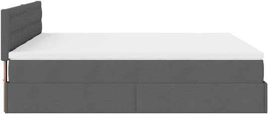 King Size Upholstered Bed with Fabric Dark Grey with Slats & Mattress 180x200cm
