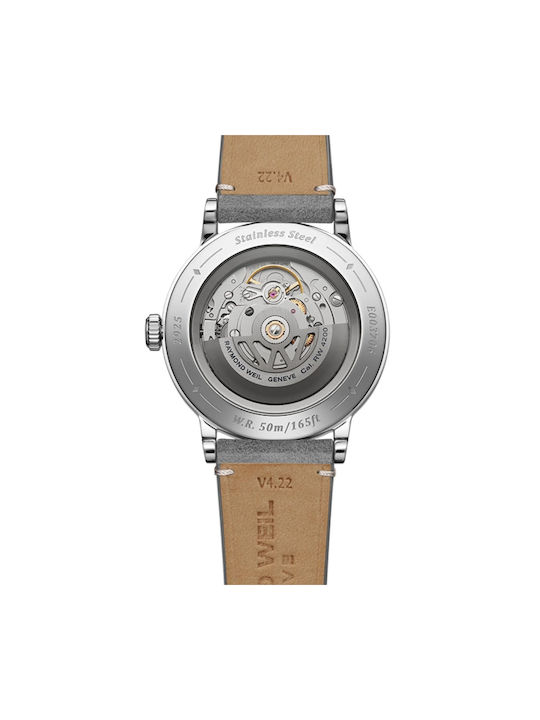 Raymond Weil Ανδρικό Ρολόι 39.5mm Μπαταρίας με Γκρι Δερμάτινο Λουράκι