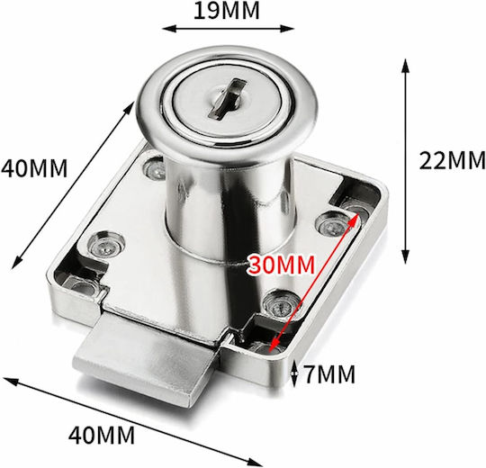 Screw-On Cabinet Furniture Lock 2 Keys 40 X 40 Mm
