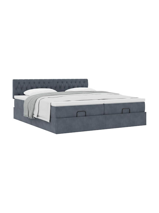 King Size Bed Upholstered with Velvet Dark Gray with Slats and Mattress 180x200cm 3312093