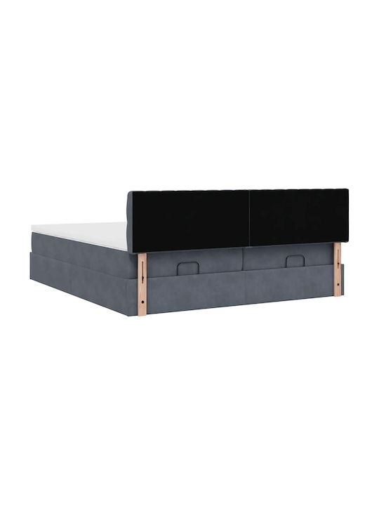 King Size Bed Upholstered with Velvet Dark Gray with Slats and Mattress 180x200cm 3312093