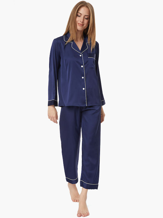 Minerva Winter Women's Pyjama Set Satin Blue