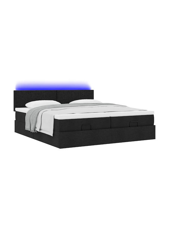 Double Bed Upholstered with Fabric Black with Slats & Mattress 160x200cm 3312817