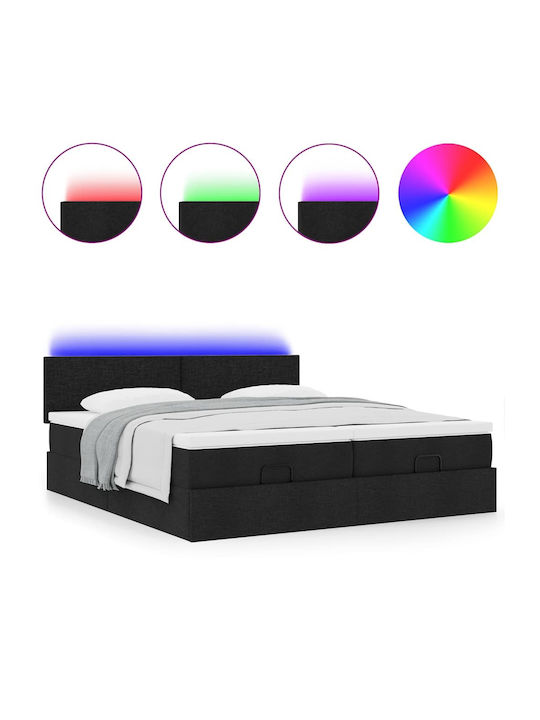 Double Bed Upholstered with Fabric Black with Slats & Mattress 160x200cm 3312817