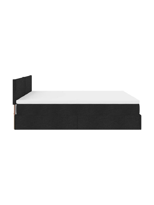 Double Bed Upholstered with Fabric Black with Slats & Mattress 160x200cm 3312817