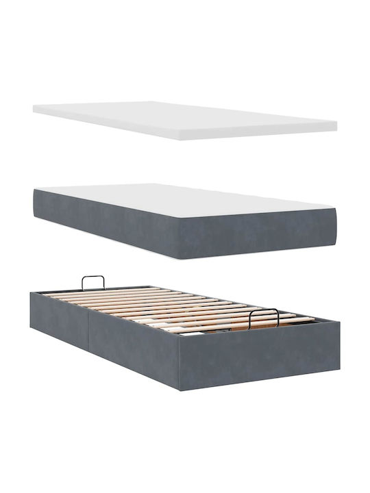 King Size Bed Upholstered with Velvet Dark Gray with Slats and Mattress 180x200cm 3311262