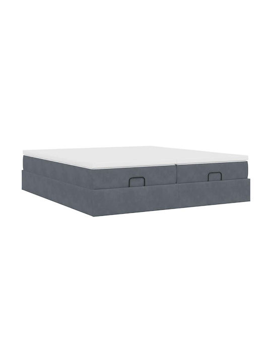 King Size Bed Upholstered with Velvet Dark Gray with Slats and Mattress 180x200cm 3311262
