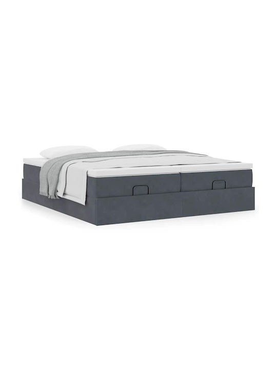 King Size Bed Upholstered with Velvet Dark Gray with Slats and Mattress 180x200cm 3311262