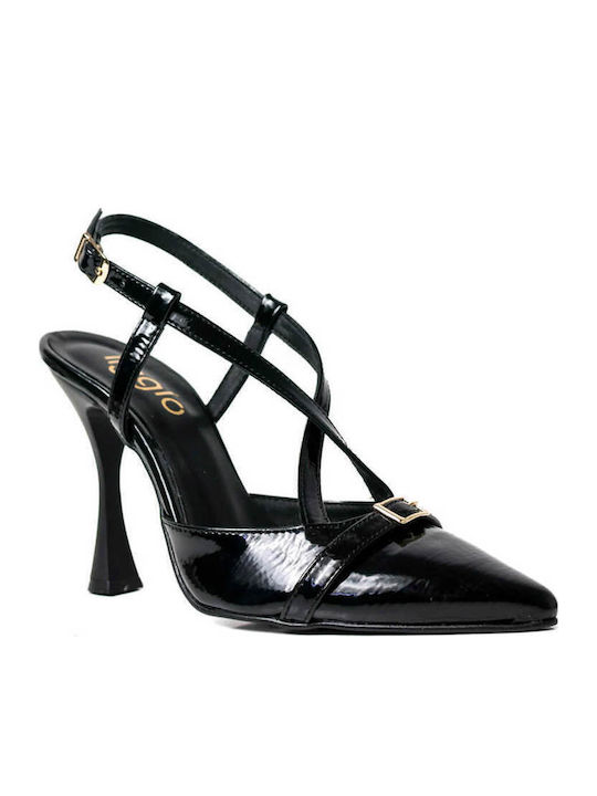 Black Greek-Made Heels with Crossed Straps