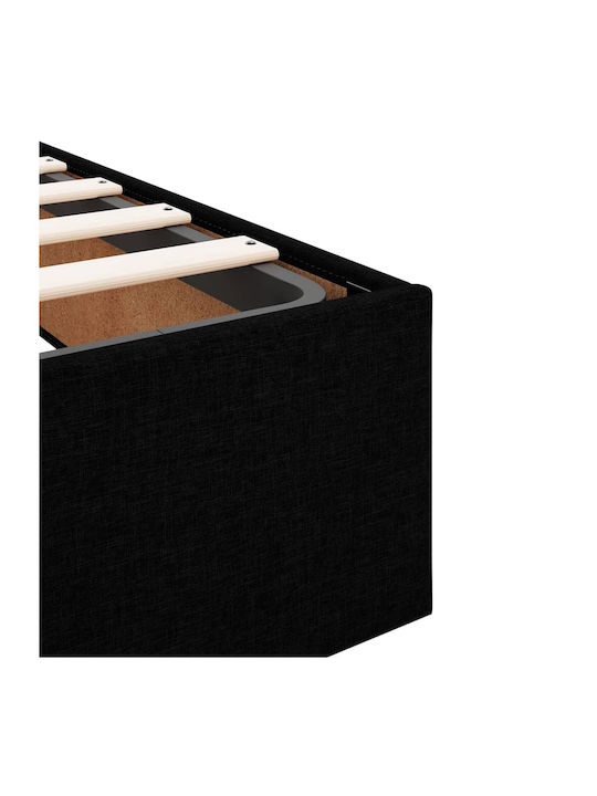 Double Upholstered Bed Base with Fabric Black with Storage Space & Slats for Mattress 140x200cm