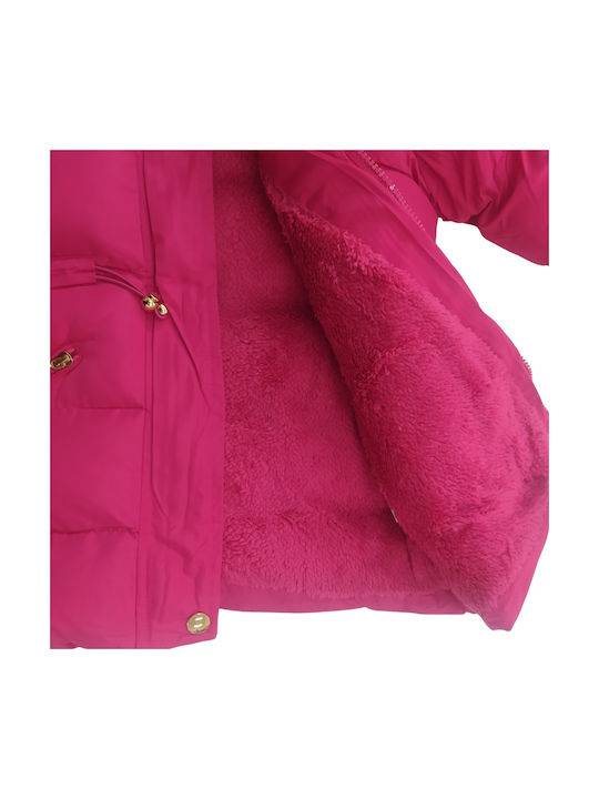 High Street Kids Casual Jacket Long with Lining & Hood Fuchsia