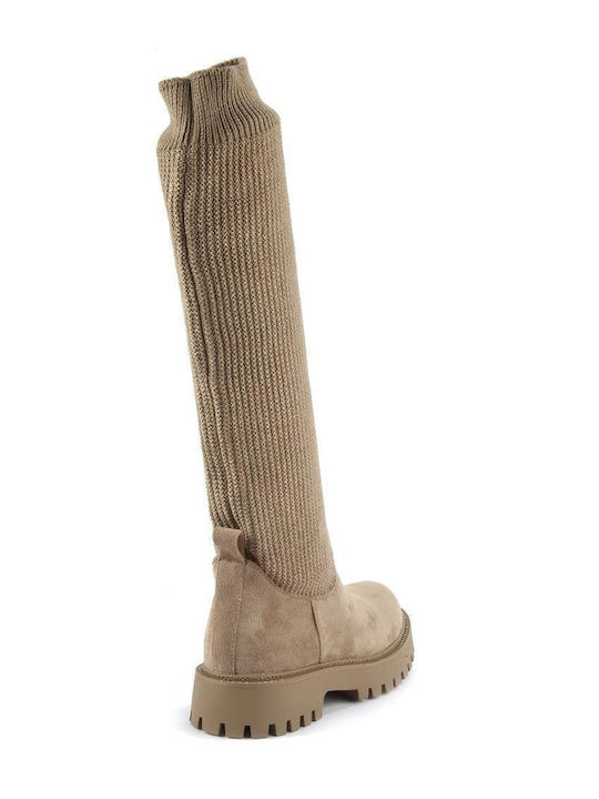 Suede Women's Boots Beige