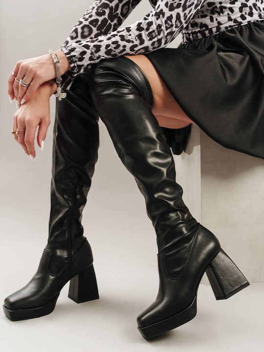 Schwarze Overknee-Stiefel mit Blockabsatz