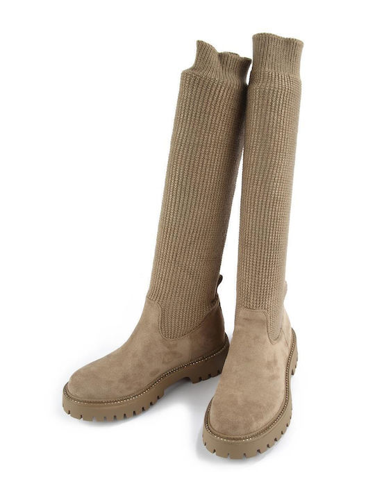 Suede Women's Boots Beige