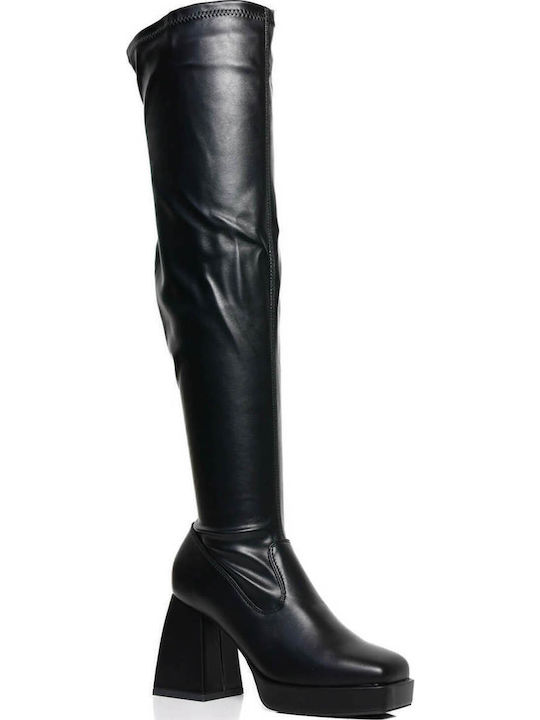Schwarze Overknee-Stiefel mit Blockabsatz