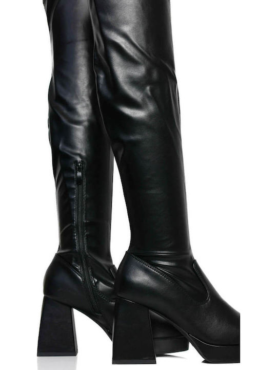 Schwarze Overknee-Stiefel mit Blockabsatz