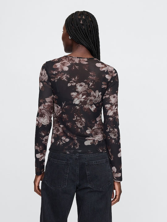 GAP Women's Floral Long Sleeve Shirt Black