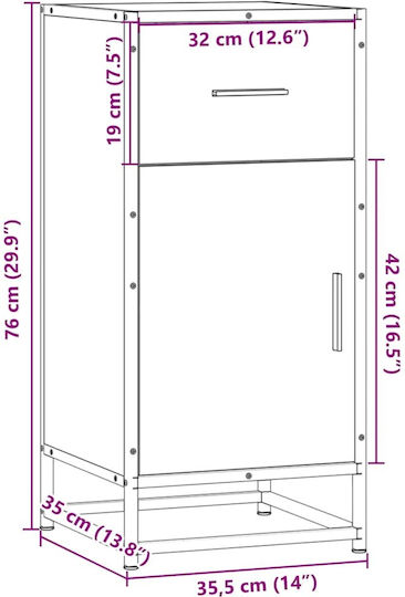Wohnzimmerschrank aus Holz und Metall, Braun und Eiche, 35,5 x 35 x 76 cm,