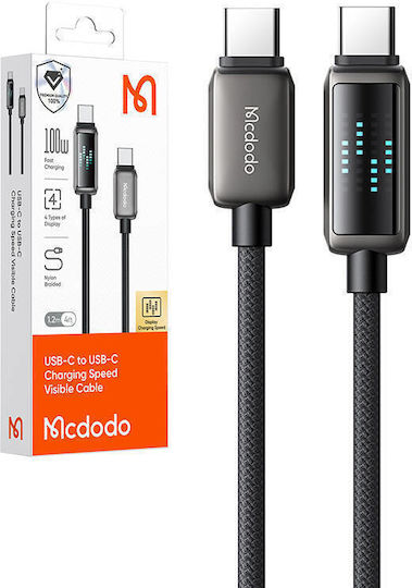 Mcdodo CA-4250 LED USB 2.0 Cable USB-C male - USB-C 100W PD Μαύρο 1.2m CA-4250
