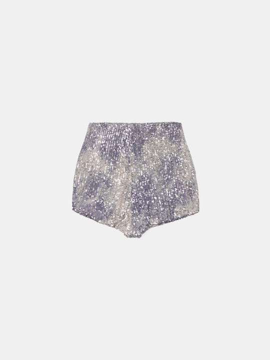 Silberne Pailletten-Shorts mit hohem Bund
