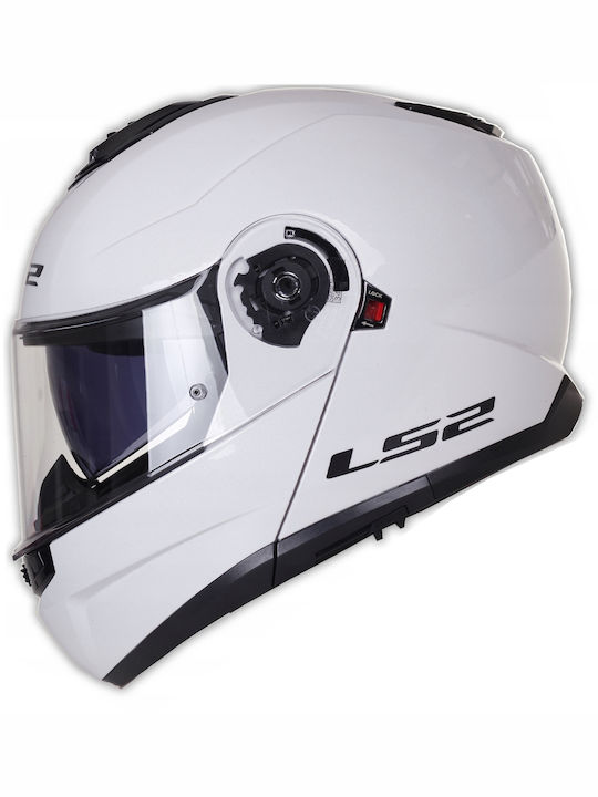 LS2 Strobe II Solid White Motorcycle Helmet Flip-Up ECE 22.06 1580gr with Sunvisor