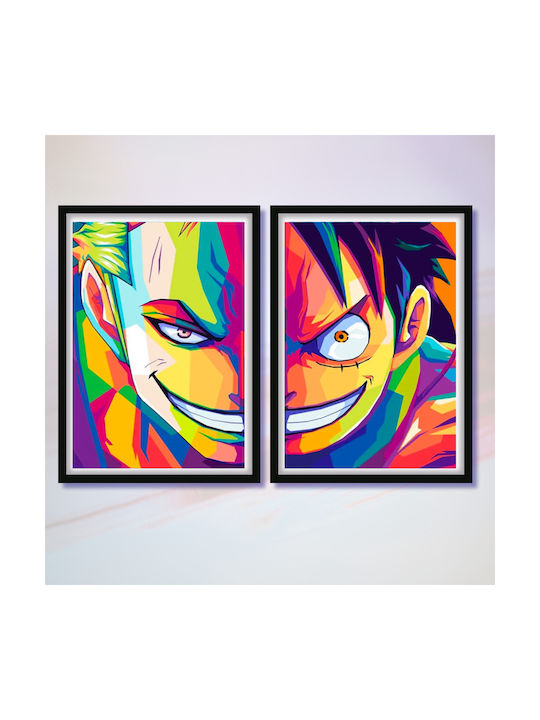 Poster One Piece Luffy An040b 40cm X 50cm Natural Wooden Frame