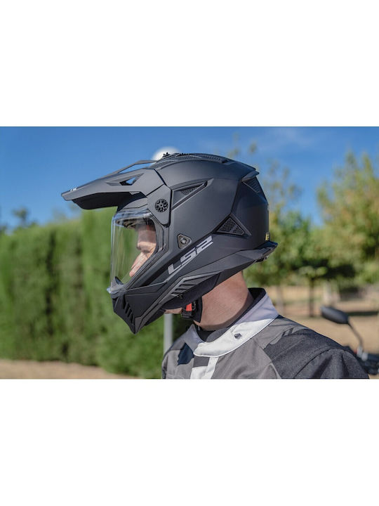 LS2 Pioneer II Solid Matt Schwarz Motorradhelm On-Off ECE 22.06 1600gr mit Sunvisor