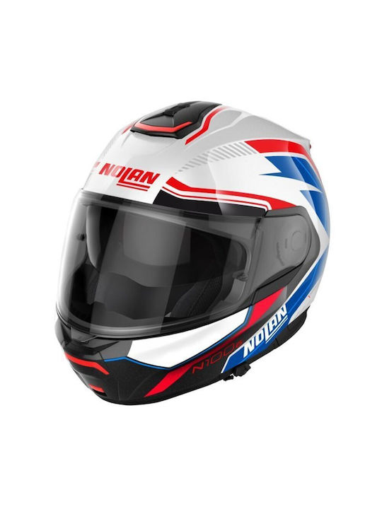 Nolan N100-6 Surveyor Metal White Blue/Red/Black 24 Cască Moto Flip-Up ECE 22.06 cu Sunvisor