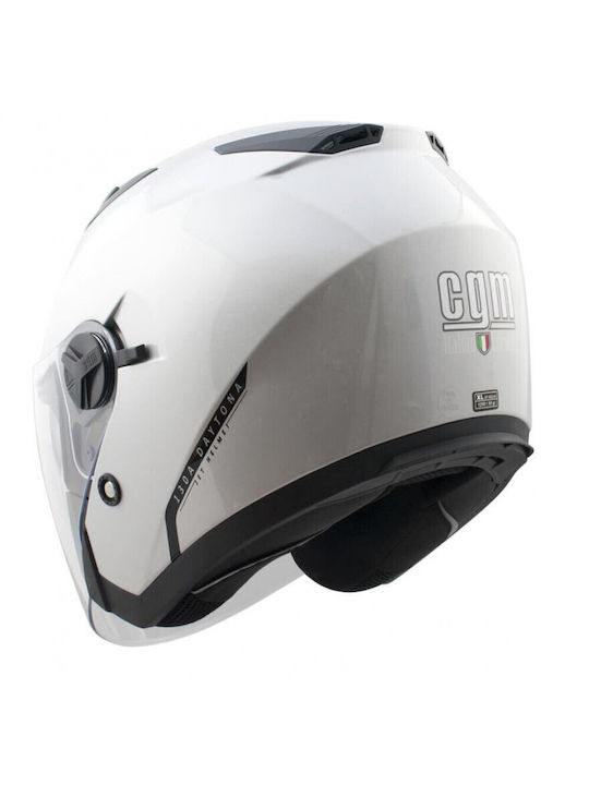 CGM 130A Daytona White Motorcycle Helmet Jet ECE 22.05 1350g with Sun Visor