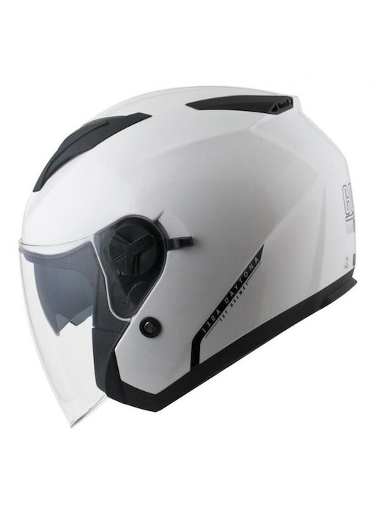 CGM 130A Daytona White Motorcycle Helmet Jet ECE 22.05 1350g with Sun Visor