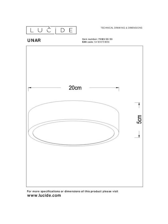 Lucide Lightning Unar Πλαφονιέρα Οροφής 20εκ. Μαύρη με Ενσωματωμένο LED