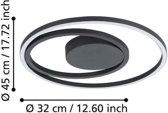 Eglo Calagrano Smart Ceiling Mount Light 45cm Black with Integrated LED and Remote Control