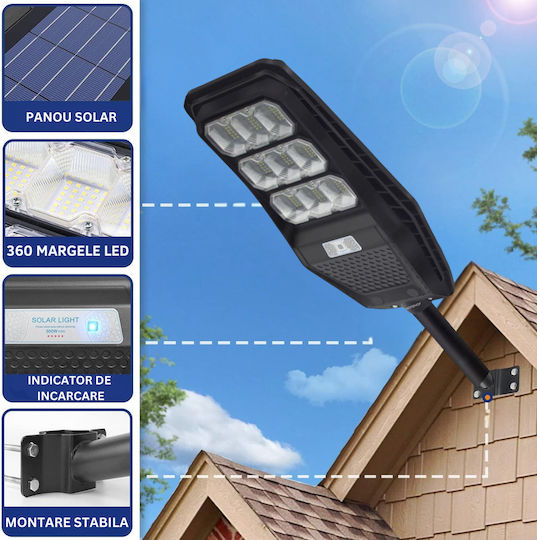 100W Соларна улична лампа Visionhub 360 LED прожектор в 9 кутии Вградена соларна панелна зарядка Дистанционно управление Сензор за движение IP67 водоустойчивост Включена метална стойка Черна