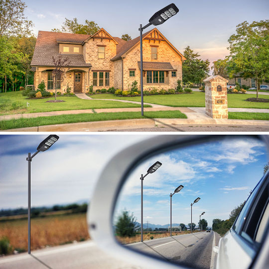 100W Соларна улична лампа Visionhub 360 LED прожектор в 9 кутии Вградена соларна панелна зарядка Дистанционно управление Сензор за движение IP67 водоустойчивост Включена метална стойка Черна
