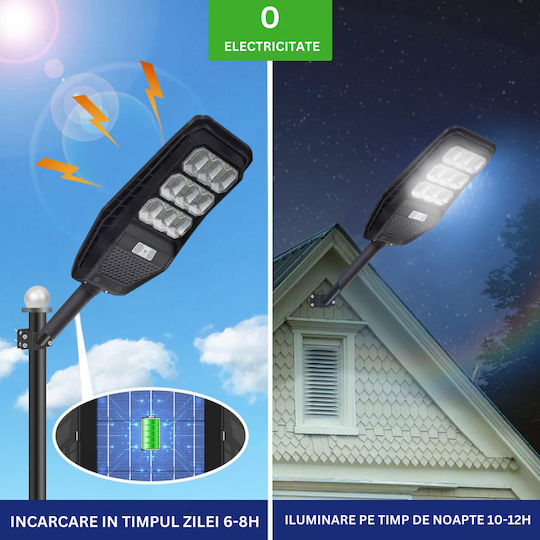 100W Соларна улична лампа Visionhub 360 LED прожектор в 9 кутии Вградена соларна панелна зарядка Дистанционно управление Сензор за движение IP67 водоустойчивост Включена метална стойка Черна