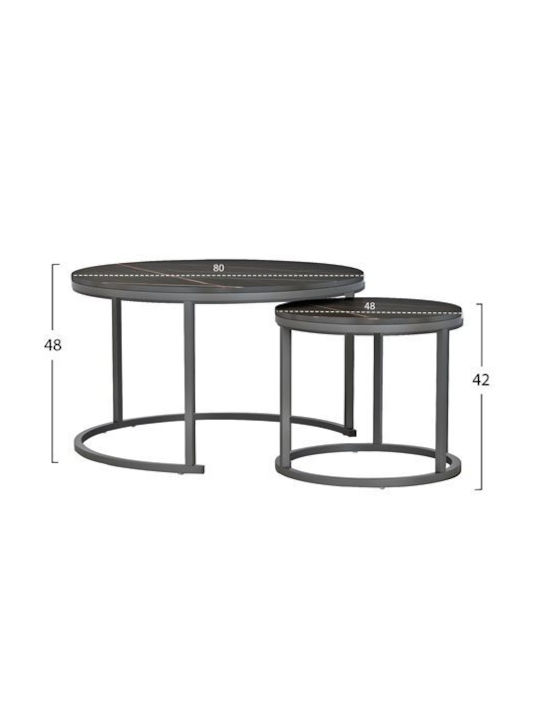 Round Zigon Set Black Wooden Black 2pcs L80xW80xH48cm